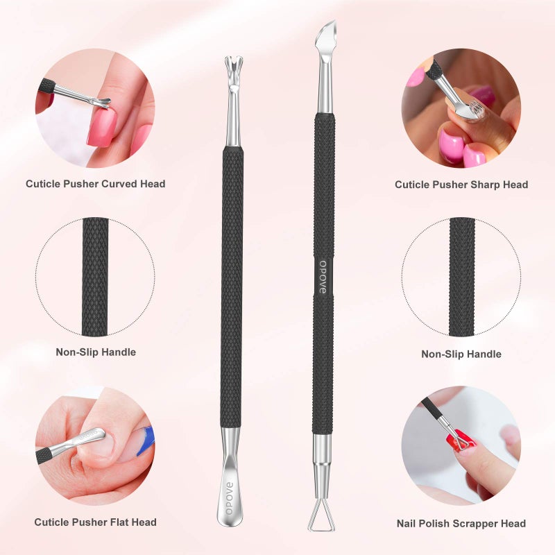 opove Cuticle Pusher Nail Polish Remover Stainless Steel Manicure Tool Set Gel Nail Polish Peeler Scraper Nail Cleaner Pedicure Kit for Fingernail and Toenail, opove P1, Matter Blackâ€¦ - Image 5